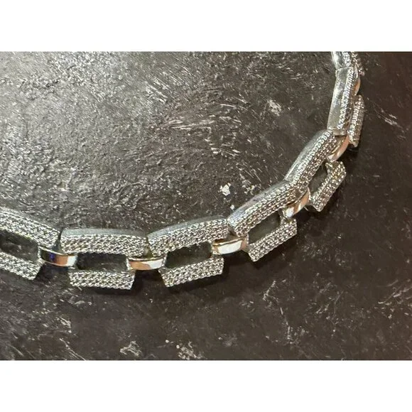 NAPIER VINTAGE SILVER TEXTURED 14-16" RECTANGULAR CHAIN LINK NECKLACE EUC - Picture 8 of 8